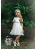 Cold Shoulder Ivory Lace Tulle Short Flower Girl Dress